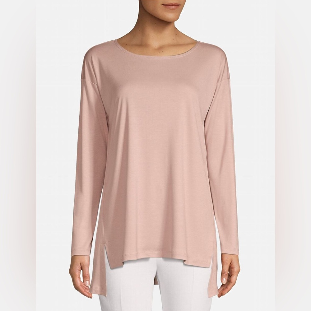 Eileen Fisher Tencel Interlock Ballet Neck Long Sleeve Tee - Picture 1 of 10